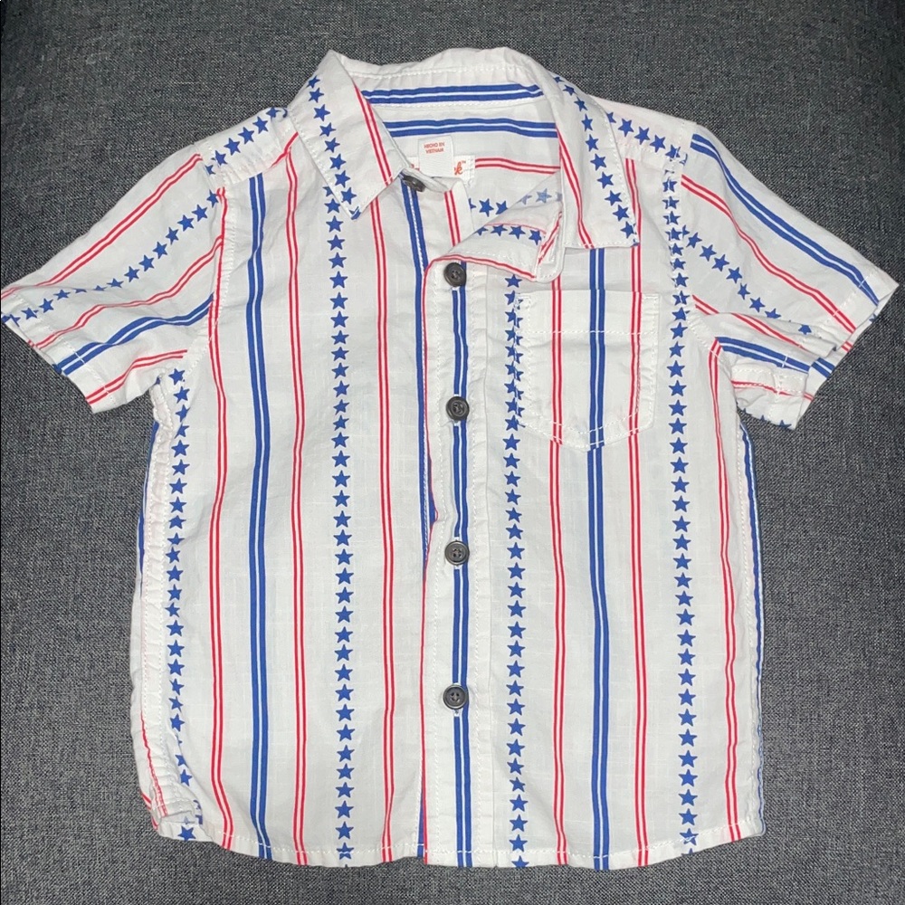Cat & Jack White Short-Sleeve Button-Up with Red & Blue Star Stripes